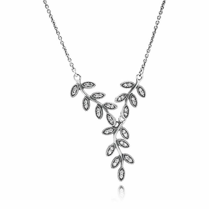 Pandora Sparkling Leaves Pendant Necklace NZ Sale, Sterling Silver (735064-SGZ)